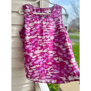 Coldwater Creek Pink Fuchsia White Silk Sleeveless Blouse Large